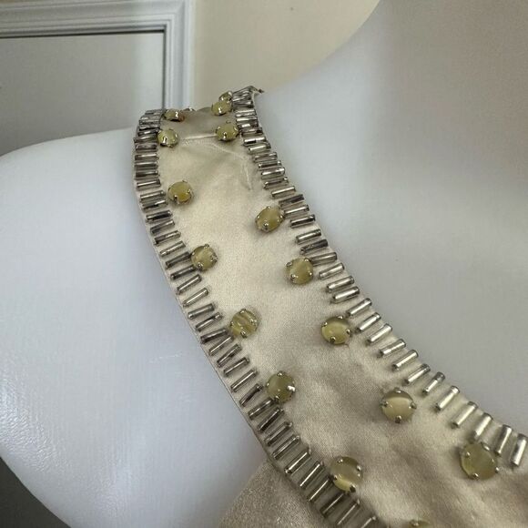 laundry Scoop Neck Crepe‎ Shift Dress Mini Embellished Neckine light gold sz 8